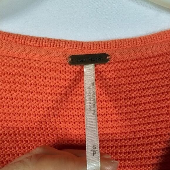 Free People La Brea V-Neck Sweater S Orange Oversized Reverse Seam Asymmetrical - Picture 6 of 12